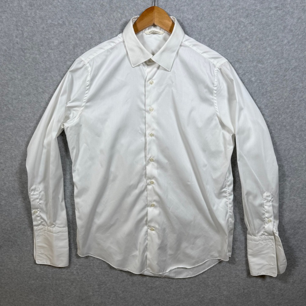 Suitsupply Mens White Button Down French Cuff Dress Shirt Point Collar